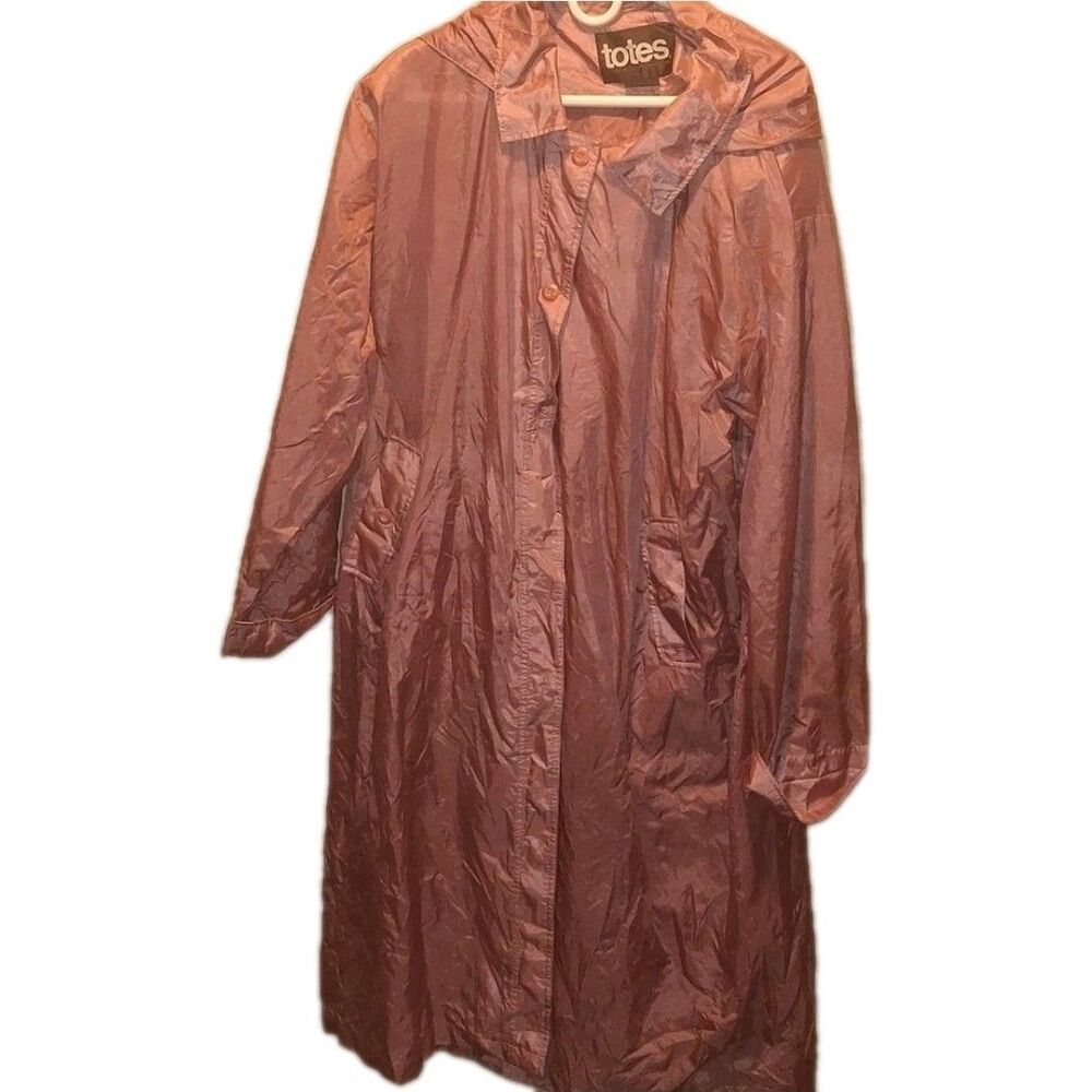 The Totes Coat Womens sz 22.5 Mauve Hooded Long Rain Trench 80’s Classic VTG